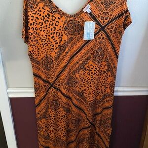 LuLaRoe Orange Black V-Neck Sheath Midi Dress Casual